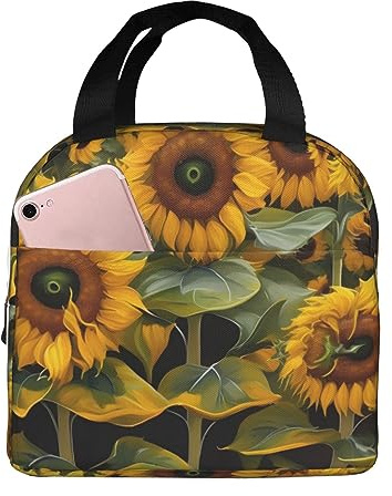 YQxwJL Bolsa de almuerzo con estampado de girasoles para mujeres hombres, lonchera para adultos bolsa de almuerzo aislada para oficina trabajo picnic