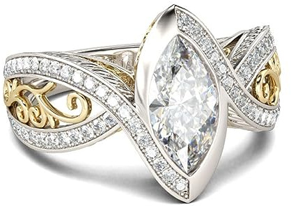 Jeulia Ring aus Sterlingsilber im Vintage Stil zweifarbig Marquise Schliff Band Verlobungsversprechen Jubiläumsringe für Frauen Mädchen mit Schmuckschatulle