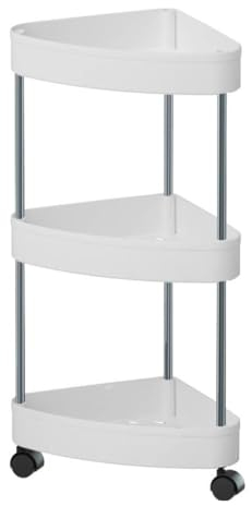 Eckregal Eckablage Standregal Badezimmer-Eckregal Mit Rollen, Ecklagerregal, Eckregale Aus Kunststoff Und Edelstahl Für Wohnzimmer, Küche Eckregale Bücherregal Aufbewahrungsregal(Color:White,Size:3 Ti