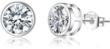 SLUYNZ Sterling Silber 925 Zirkonia Ohrringe Ohrstecker für Damen Mädchen Runde CZ Ohrstecker CZ Ohrringe 5MM / 6MM / 7MM
