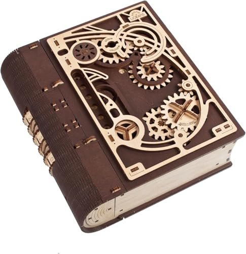 UGEARS Buch der Geheimnisse 3D Puzzle Box - 3D Holzpuzzle Erwachsene Bausatz DIY Set Erwachsene - Steampunk-Schatzkiste mit Kombinationsschloss Einzigartiges Geschenk Modellbau Holz Puzzle - 263 Teile