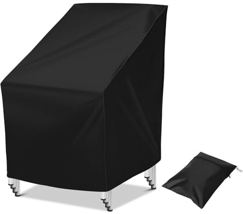 Cozary Gartenstuhl Abdeckung, 64x64x70/120 cm Wasserdicht Abdeckung Gartenstühle, 210D Oxford Anti-UV Schutzhülle für Gartenstühle - Schwarz