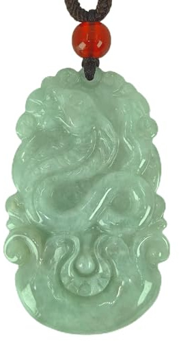 A5GOLD Jade Necklace, Natural Jade Stone Chinese Zodiac Pendant, Jadeite Jewelry Lucky Charm Gemstone Necklace D-Z-K01 (6 - Snake Zodiac)