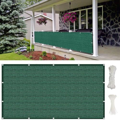 Balkon Sichtschutz Balkonabdeckung 400 x 200 cm Blickdichte Wind Uv-Schutz, Sichtschutz Zaun Hdpe, Balcony Privacy Screen, mit Kabelbinder Und Kordel, für Camping Swimming Pool, Dunkelgrün