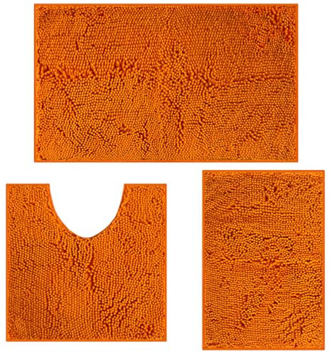 RUN HELIX Juego de 3 alfombrillas de baño para el baño, antideslizantes, lavables, para ducha, bañera, decoración de inodoro (naranja)
