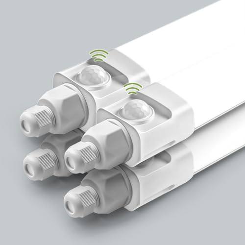buling 4er LED Feuchtraumleuchte 115cm mit Bewegungsmelder, 36W 3600LM 4000K LED Sensor Deckenleuchte, Linkable Led Wannenleuchte Kellerleuchte Wasserfest IP65 für Garage Balkon Keller Flur Treppe
