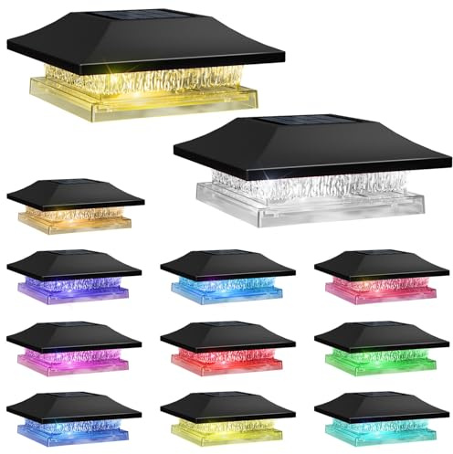 Viewsun 12 Pack Solar Post Cap Lights, Outdoor Fence Solar Powered Cap with 4 Lighting Modes Waterproof Light Decorative for Deck Patio or Garden Decor, Fits 4x4 Wood Vinyl Posts