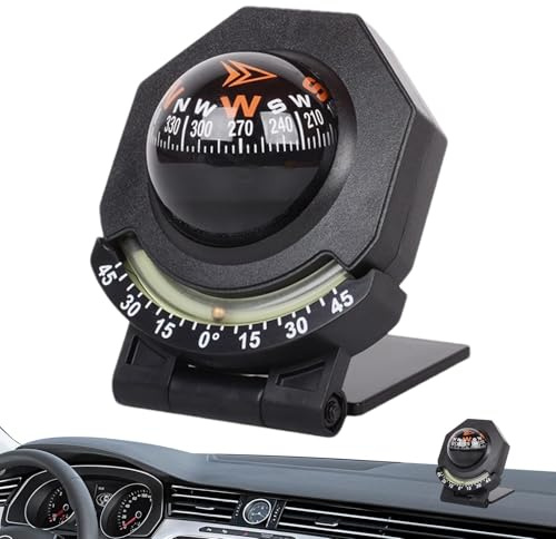 Car Compass Inclinometer Dashboard Car Compass Navigation Auto Compass 180° Adjustable High Precision Vehicle Compass With Night Vision For Outdoor Adventure Travel