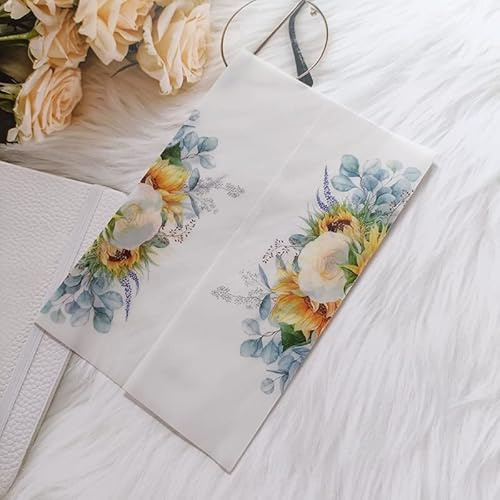 UZAMIRLEX Translucent Vellum Jackets Wrap Jackets, 50pcs/lot Floral Wedding Invitation Card Wrap SemiInvites JacketJackets(Sunflower)