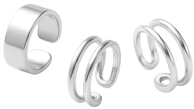 Ohrklemmen Set Damen 925er Sterlingsilber Silberfarben – 3er Set Ear Cuffs ohne Piercing – Glatte & Gedrehte Creolen – Minimalistischer Ohrschmuck für Knorpel, Helix, Tragus, Alltag & Party