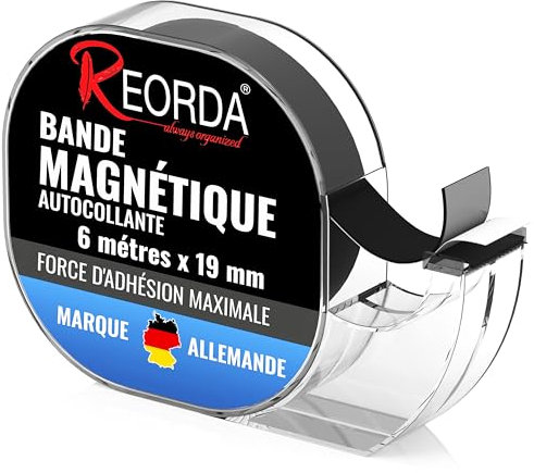 REORDA® Dévidoire de Bande Magnétique Adhésive (FORCE D'ADHÉSION LA PLUS FORTE) Distributeur de Bandes Magnétiques Autocollantes | Ruban Magnétique (6 m)