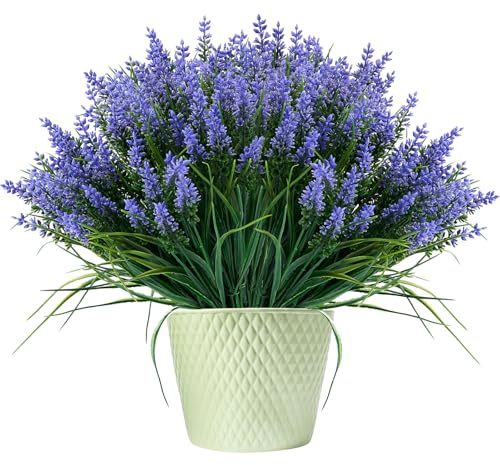 12 Bundles Artificial Lavender Flowers Outdoor, UV Resistant Faux Flowers | Weatherproof Purple Fake Lavender Plants for Home, Balcony & Outdoor Decor, Garden Planters, Window Boxes & Patio