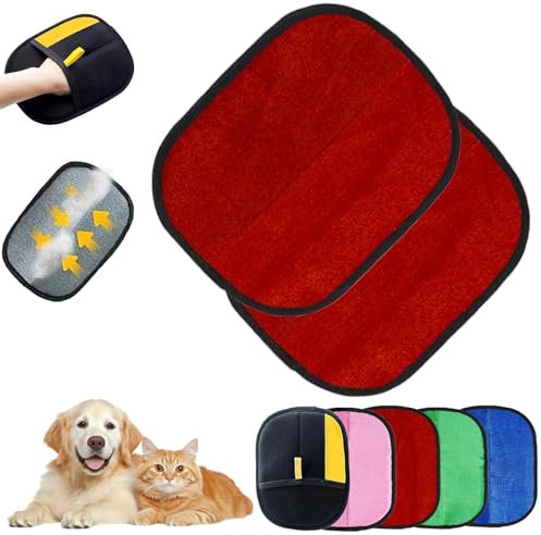 Yomi Pet Hair Glove - Fur Magnet for Cat & Dog Hair Removal - Double Sided Reusable Washable - Effectively Removes Hair from Sofas, Clothes and Cars (Red, Pack of 2)