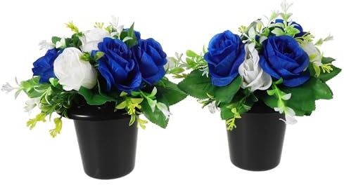 UKCOCO 1 Paio Decorazione Della Lapide Fiori Del Cimitero Fiori Gravi Decorazioni Cimiteriali Per Tomba Decorazioni Tombali Disposizione Floreale Cemetery Memorial Blu Panno Di Seta