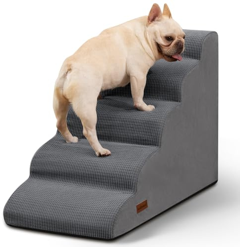 Aodisman Dog Stairs for High Bed,5-Step Pet Ramp for Small Dogs and Cats | 22.2 H Dog Steps for Bed with High-Density Foam, Help Olders,Short-Legged Dogs,Puppy and Cats Get on Beds Easily,Grey,Grey