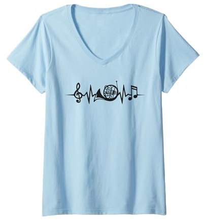 Femme Corniste Musicien Cor d'harmonie T-Shirt avec Col en V