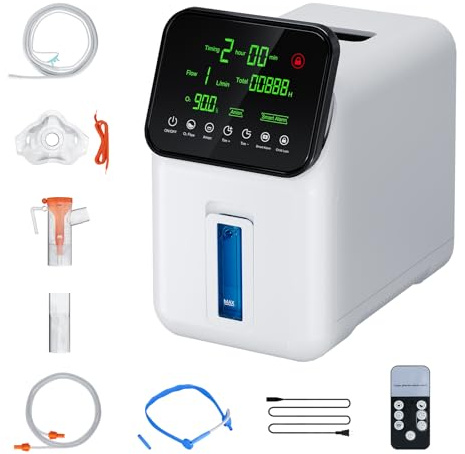 Concentrador de oxígeno portátil Xandoril para uso doméstico, 1-7 l/min, concentrador de oxígeno de alta concentración (90%), dispositivo de oxígeno silencioso para uso doméstico