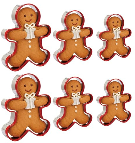 6 Stück Lebkuchenmann Ausstecher, Plätzchen Ausstecher Set in 3 Größen, Mit Rotem Umweltfreundlichem PVC, Lebkuchenform Für Weihnachtsgebäck, Ideal Für Familienbacken Und Festtagsdekoration