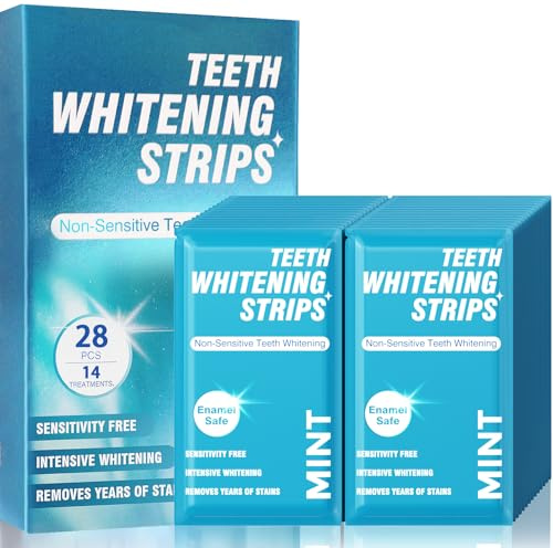 Teeth Whitening Strips for Sensitive White: 28 Pcs Teeth Whitening Kit - Non-Slip Dry Strip Technology - 30 Min Fast Results - Enamel Safe - for Coffee Lovers - Use at Home, Travel or Work (28)