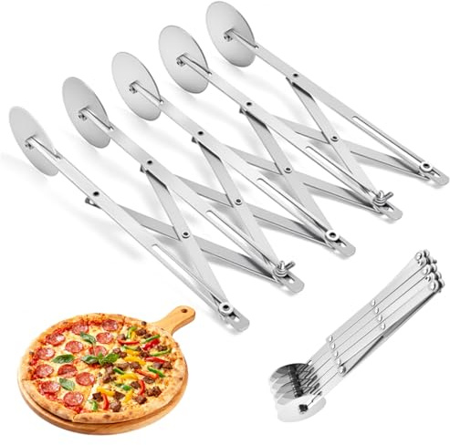 Tutamaz 5 hjul pizzaskärare, degskärare rostfritt stål justerbar pizzaskärare multi-rund degskärare hjulskärare degskärare rulle för pizza kaka deg pannkakor bröd