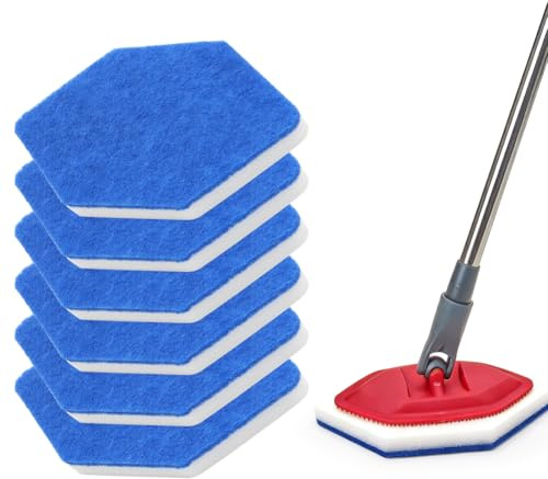 RANJIMA 6 Pack Bad und Wanne Mop Nachfüllungen Ersatz, hexagonale Form Ersatz-Schwamm Kompatibel mit Vileda Bath Magic Bad Multi-Oberflächen-Schwamm für Badezimmer, Badewannen, Boden (Blau und Weiß)
