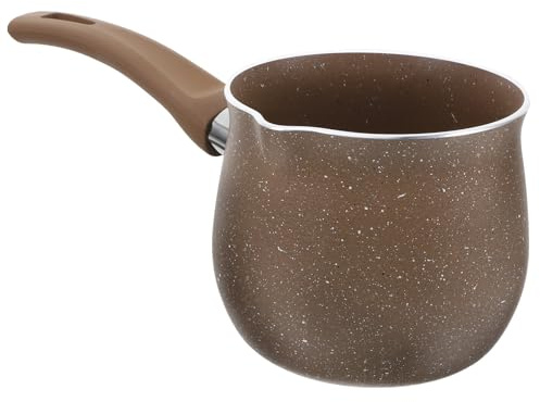 Healifty Mini Olla para Cocinar Multifuncional Antiadherente 10 Cm Color Café con Mango Aislante, Calentador de Mantequilla y Leche, Cacerola Versátil para Hogar y Cocina