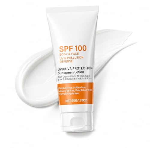 SPF 100 Sunscreen Lotion for Body & Face, High Protection Sun Cream, UVA UVB Face Sunscreen, Lightweight Non Greasy Sun Lotion, Daily Moisturising Sun Screen for Men Women Adults