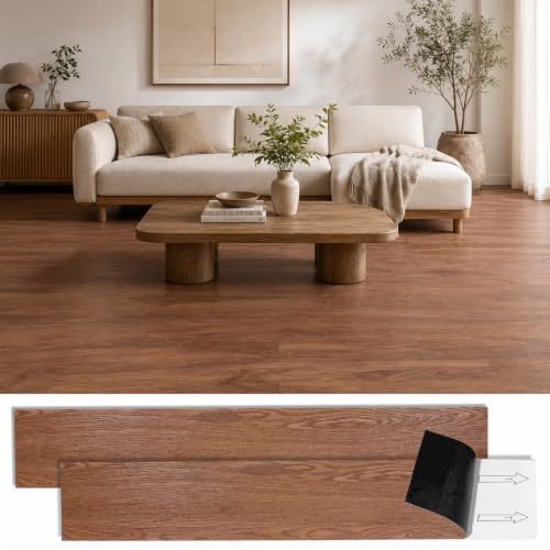 36-Pack 5m² Flooring Tiles Self Adhesive,Wood Effect Vinyl Self Adhesive,Peelable Sticker, Self Adhesive Floor Tile for Kitchen Living Room Bathroom Planks, 2.0 mm Thick Vinyl Flooring(15.24x91.4 Cm)