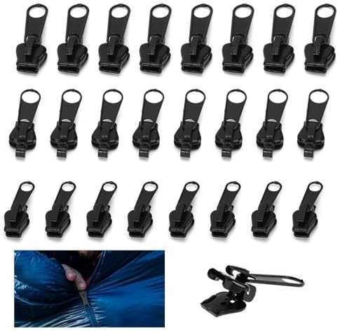 Ferizzia 24 Piezas Cremallera de Repuesto, 3 Tamaños, Reparador Cremalleras Universal, Reemplazo del Tirador Cremalleras, Cremallera Reparación para Chaquetas, Mochilas, Maletas