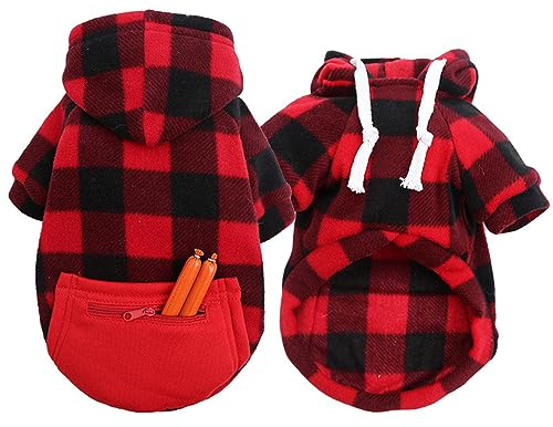 Karierter Hunde Pullover Hoodie für mittelgroße bis große Hunde für den Außenbereich Pullover, Winddicht, Dicke Weste, Pullover, Hundebekleidung für kaltes Wetter