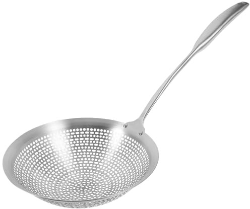 iplusmile Großes Edelstahlsieb mit Verlängertem Griff Robustes Metallsieb für Küche Vielseitige Schaumkelle aus Edelstahl zum Abseihen und Kochen