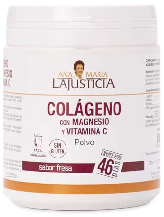 Ana Maria Lajusticia - Colágeno con magnesio y vit c – 350 gramos (sabor fresa) articulaciones fuertes y piel tersa. Regenerador de tejidos con colágeno hidrolizado tipo 1 y 2.