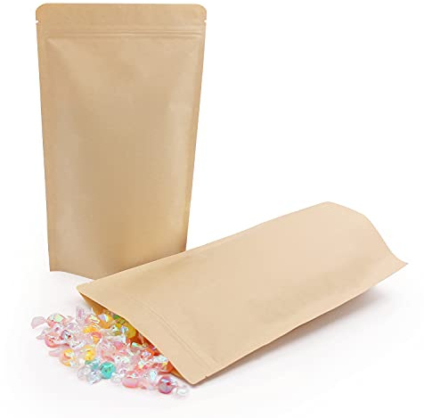 SumDirect 50 Pezzi Sacchetti con Chiusura di Kraft Carta Zip Richiudibili con Foglio di Mylar Rivestito,Buste per Alimenti Imballaggio per Chicco di caffè Foglia, Biscotti, Tee (18 * 30cm)