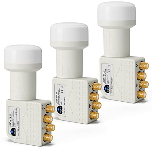 HB-DIGITAL 3 X Quattro LNB LNC per commutatore multiswitch (DREI pezzi) Full HD TV 3D 4K bianco bianco bianco ■ Contatti dorati ■ Protezione dalle intemperie (estensibile)
