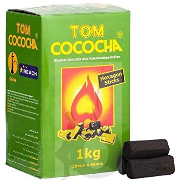 Carbón natural de coco para cachimba Tom Cococha Verde Hexagonal 1Kg