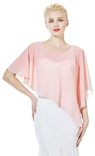 BEAUTELICATE Damen Chiffon Schal Stola Eleganten Cape Umhang für Braut Sommer Hochzeits Festliche Abendkleid Dusty Rose Einheitsgröße