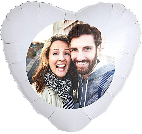 Personalisierter Foto-Ballon Herz mit Helium Gefüllt, Weiß, Geschenkidee und Überraschung für Hochzeit, Geburtstag, Jahrestag, Valentinstag