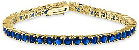 Bling Jewelry Klassisches 12CTW Körbchen-Set Solitär Rund Cubic Zirkonia Cabochon Simulierte Topas Cz Blauer Tennisarmband Für Frauen 14K Vergoldet 7,5 Zoll