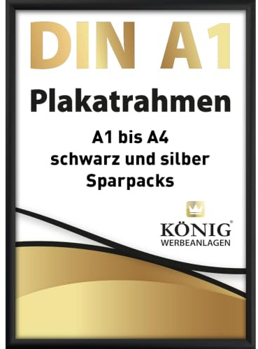 Dreifke Plakatrahmen DIN A1 | 25mm Alu Profil, eckig | schwarz | inkl. entspiegelter Schutzscheibe | Bilderrahmen Klapprahmen Wechselrahmen Posterrahmen Rahmen