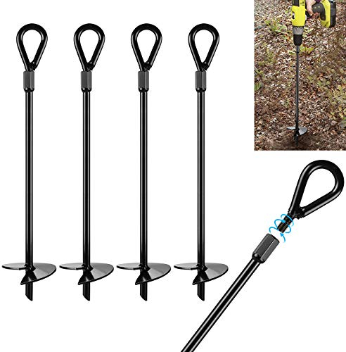Ground Anchors, AGPtEK 4 Packs Ground Anchor Kit with 15 Inches Long and 0.5 Inches Thick, Ground Anchors Heavy Duty Great for Tents, Canopies, Sheds, Trampoline and Swing Sets