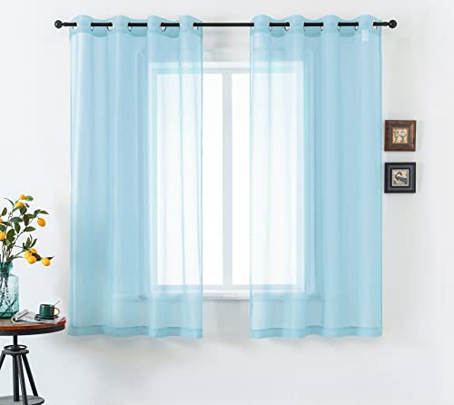 DUALIFE - Cortinas traslúcidas con ollaos, 2 paños de cortina ligera semitransparente de gasa para sala de estar o dormitorio, 132 x 160 cm, color celeste