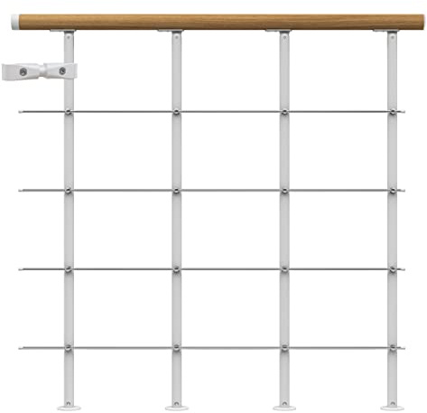 DOLLE Brüstungsgeländer für Mittelholmtreppe Geländer Starter-Set 1 Meter Handlauf Eiche lackiert Pfosten Weiß (RAL 9016)
