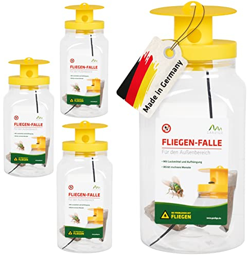 GARDIGO® Fliegenfalle mit Lockmittel - 4er Set | Fliegenfänger zum Aufhängen für Außenbereich Outdoor Küche | Made in Germany | Fliegenabwehr Terrasse | Insektenvernichter Insektenfänger