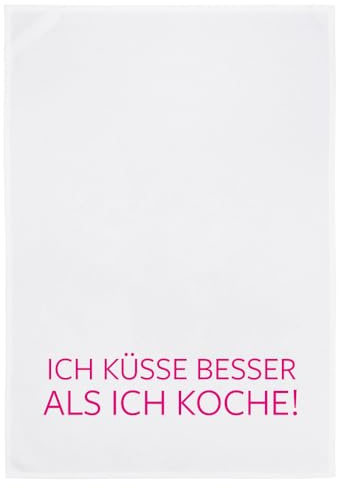 Geschirrtuch weiss, ICH KÜSSE BESSER ALS ICH KOCHE, neon pink