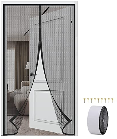 Mosquitera Magnética para Puerta - 100x210CM Cortina Mosquiteras para Puerta Exterior - Anti-insectos para Salón/Balcón/Dormitorio，Se Cierra Automáticamente, Fácil Instalación sin Taladrar (Negro)
