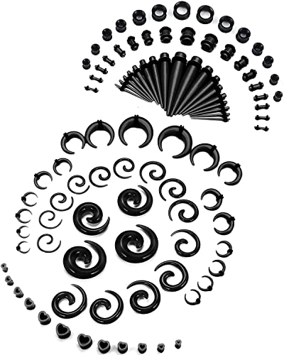 Adramata 98Pcs Dehnungsstab Piercing Set 14G-00G Ohrloch Stecher Set Ohrlehren Expander Acrylk Plug und Stecker & Silikon Tunnel Taper Spiral Kegel Messgeräte Tunnel Dehnset für Ohren