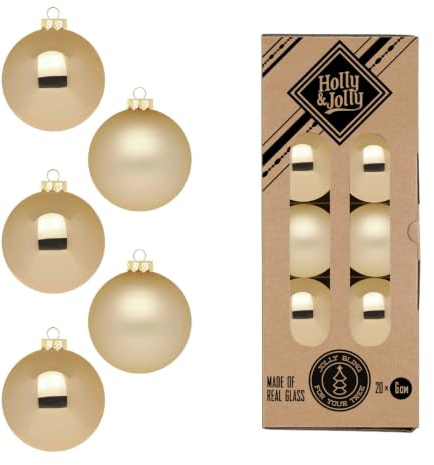 Weihnachtskugeln Glas 6cm x 20 Stück in Kartonbox Christbaumkugeln Set Gold Brokatgold