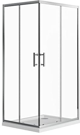 Box doccia 80x100 angolare scorrevole h190 vetro temperato trasparente 6mm trattamento anticalcare maniglia in acciaio inox 304 mod. Tenerife