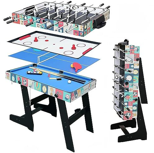 4 in 1 Multifunktionstisch Spieltisch Klappbar Tischkicker Spieletisch Multi Spieltisch Kicker Tischfußball Billardtisch Hockeytisch Tischtennistisch Geburtstag Weihnachten Geschenke 121.5x61x81.5CM