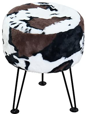 Home Soft Things Cow Flower Type Ottoman Bench 13 x 13 x 17 Round Footrest Upholstered Mink Fabric Decor for Living Room End of Bed Entryway or Bedroom Sitting Stool with Storage Need Assemble